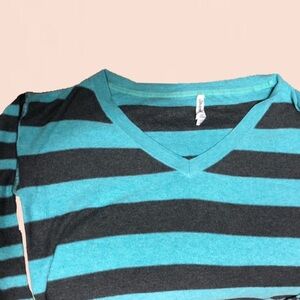 Vintage Aeropostale Blue Teal and Gray Striped Long Sleeve Shirt / Sweater